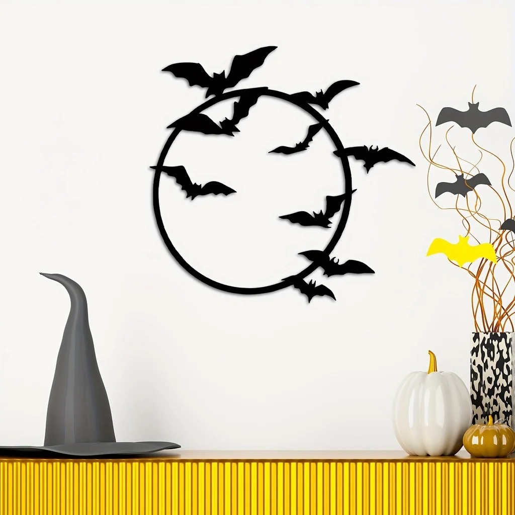 铁艺1 件飞行蝙蝠金属墙壁艺术金属标牌万圣节墙壁装饰