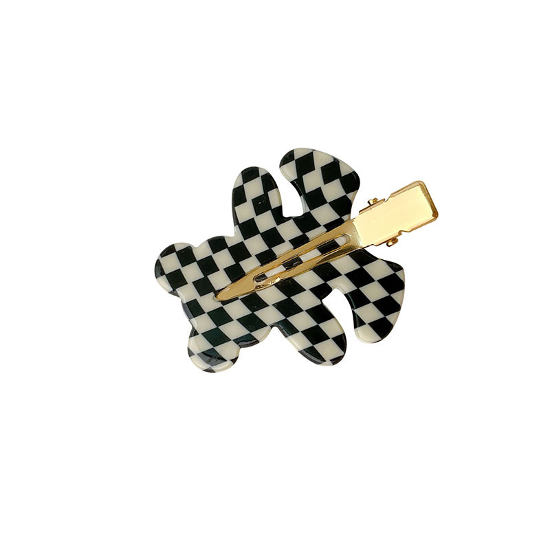 Dowei Accessories Korean version acetic acid hair clips, girl bear checkered seamless hair clips, bangs by the sea, broken hair clips Item Picture