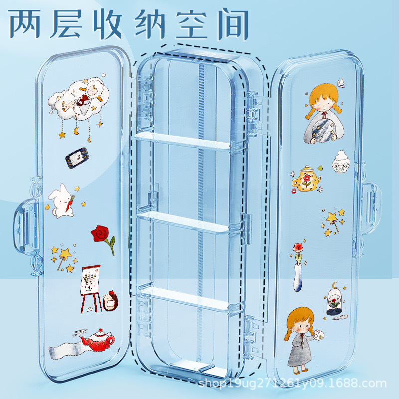 大容量透明收纳笔盒高颜值文具盒学生多功能铅笔盒义乌文具盒批发细节图