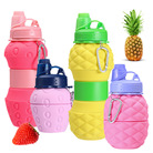 新品硅胶水果折叠水瓶 硅胶菠萝草莓水杯 创意户外可伸缩运动水壶