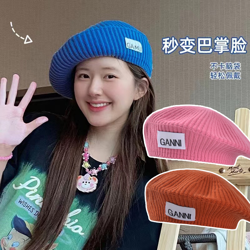 Autumn/Winter Women's Knitted Berets Labeling Cloth Alphabet Painter Hats Woolen Caps Mushroom Caps Wholesale Application Scenario