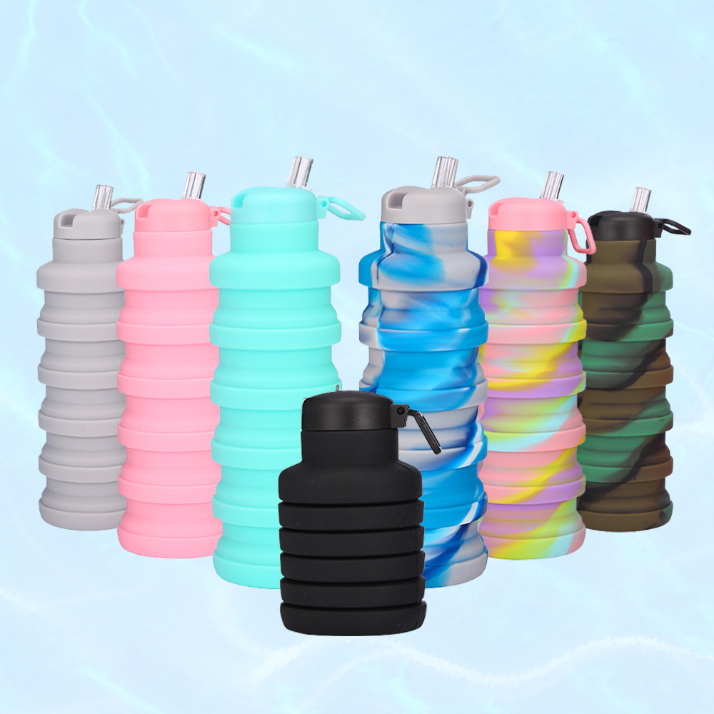 Camouflage/Solid color 500ml Creative silicone kettle suction nozzle cover Portable water bottle outdoor folding sports kettle full figure