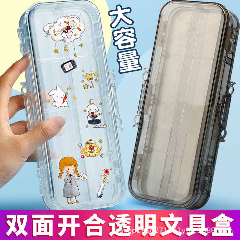 大容量透明收纳笔盒高颜值文具盒学生多功能铅笔盒义乌文具盒批发产品图