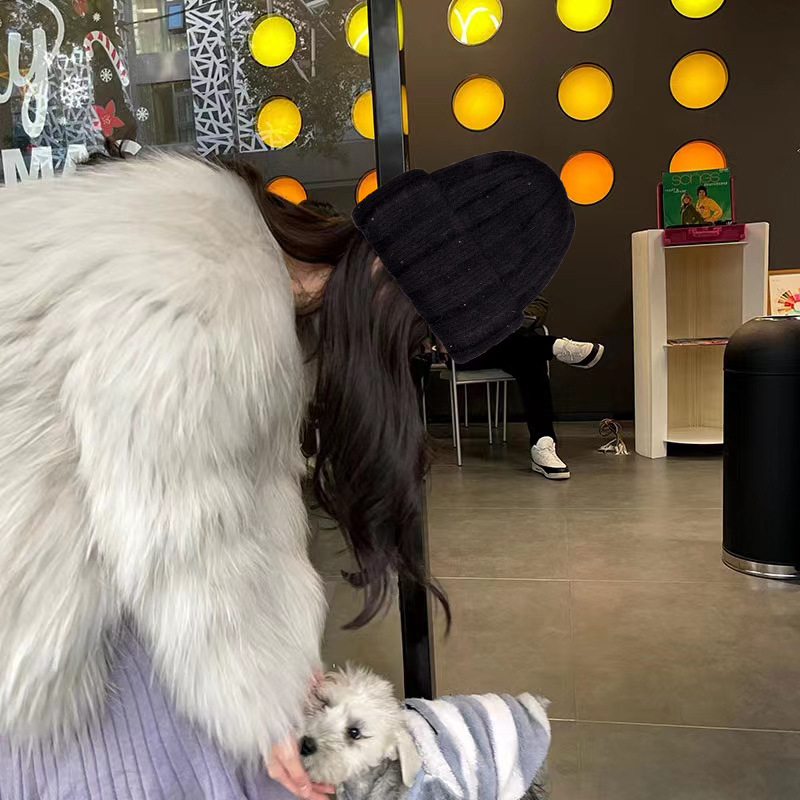 Rabbit Hair Hat Ladies Winter Small Sequin Wool Hat Autumn And Winter All-Top Ear Protection Knitted Hat Thick Warm Cold Hat Specification drawing