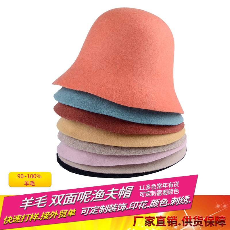 Woolen Fisherman Hat Female Autumn-Winter Basin Hat Network Red Korean Version Of Winter Hat Tide Winter Bucket Hat