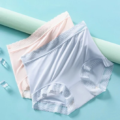 Women's plus-size high elastic panties Women's seamless breathable naked paclitaxel anti-bacterial crotch high waist lace briefs thumbnail