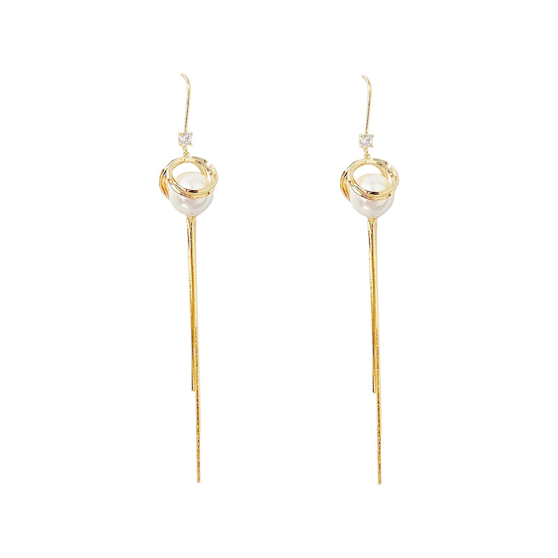 S925 Silver Needle French retro pearl zirconium diamond flower ball long tassel earrings, feminine charm, Internet celebrity super fairy stud earrings Item Picture