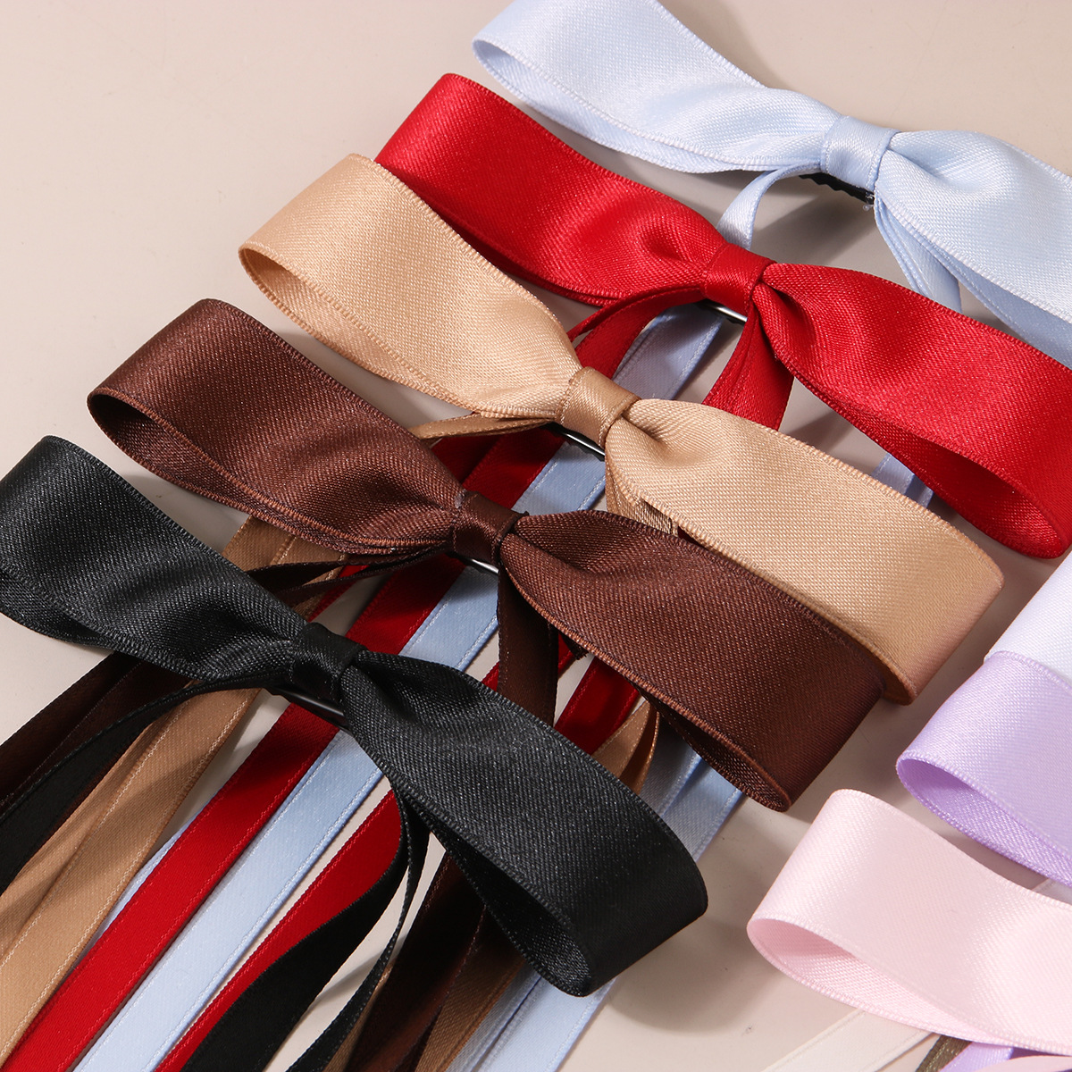 Guanyang Cross-border sweet polyester-cotton ribbon bow hair clips, back head duckbill clips, hair clips, headwear and hair accessories wholesale Specification image