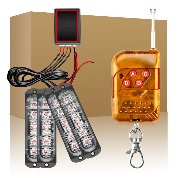 Car Wireless Remote Control 12V A Tow Four Red Blue Network Flash Light 24Led Ultra Bright High-Power Chassis Light Warning Light Flash