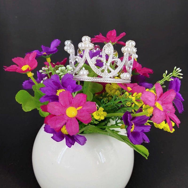 New European-style round small crown bride headwear, flower girl hair accessory, wedding dress crown, birthday cake, flower arrangement