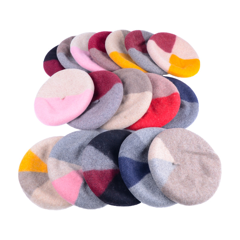 Mixed Color Wool Beret Lady Korean Wool Painter Hat Pumpkin Mushroom Japanese Hat Female Autumn And Winter Manufacturers details Picture