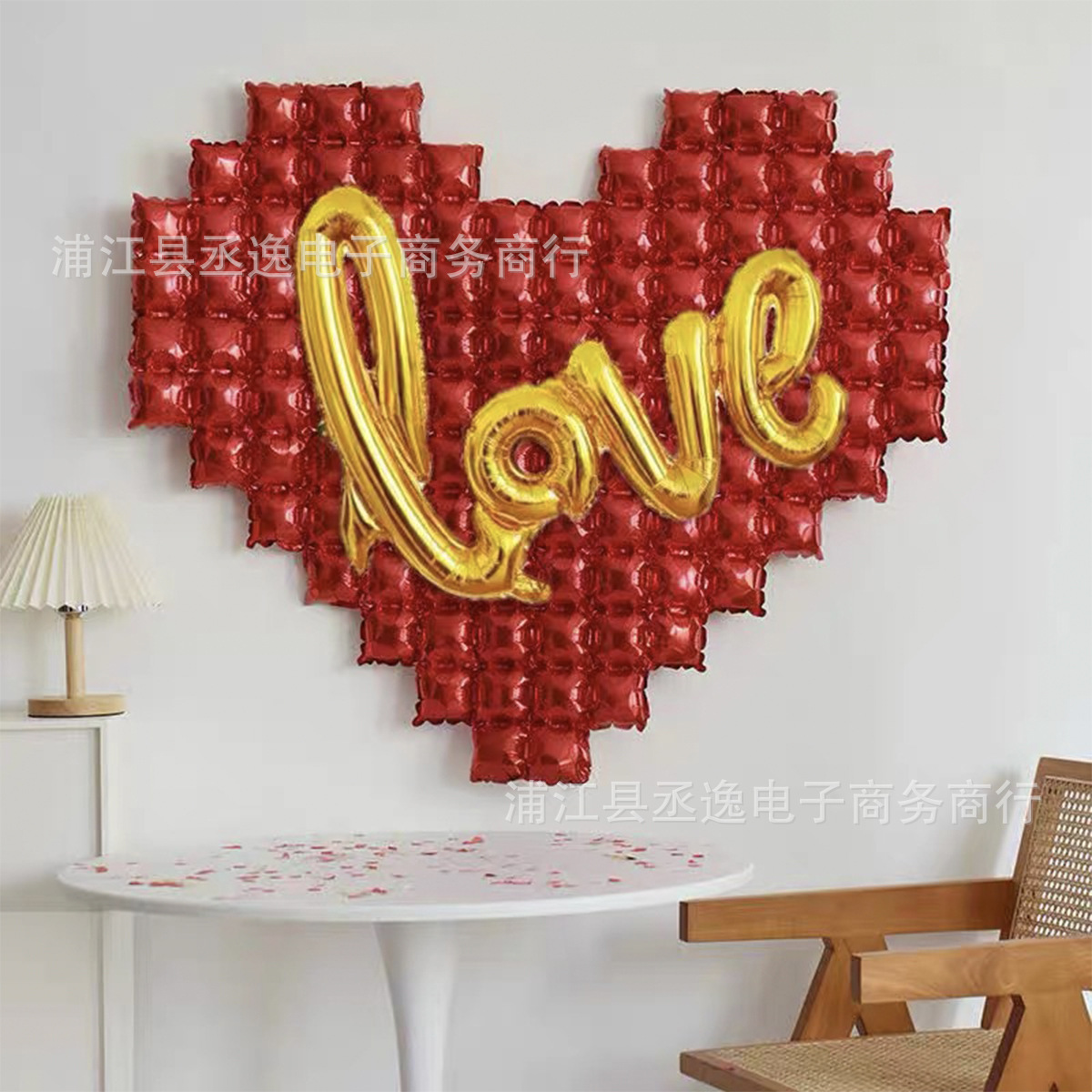 Cross Border New Square Love Background Wall Aluminum Film Balloon Birthday Qixi Love White Valentine's Day Wedding Room Decoration details Picture