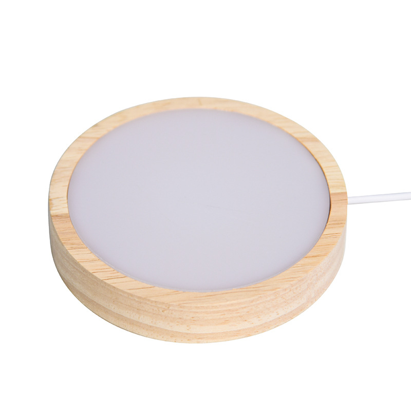 diy small wine bottle night light base, aromatherapy decoration, popular circular solid wood luminous base, led light source diffusion board Item Picture
