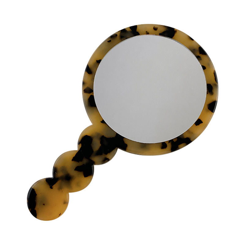 Duowei Accessories: Korean retro acetate board geometric mirror, portable small round mirror with handle, handheld makeup mirror Item Picture