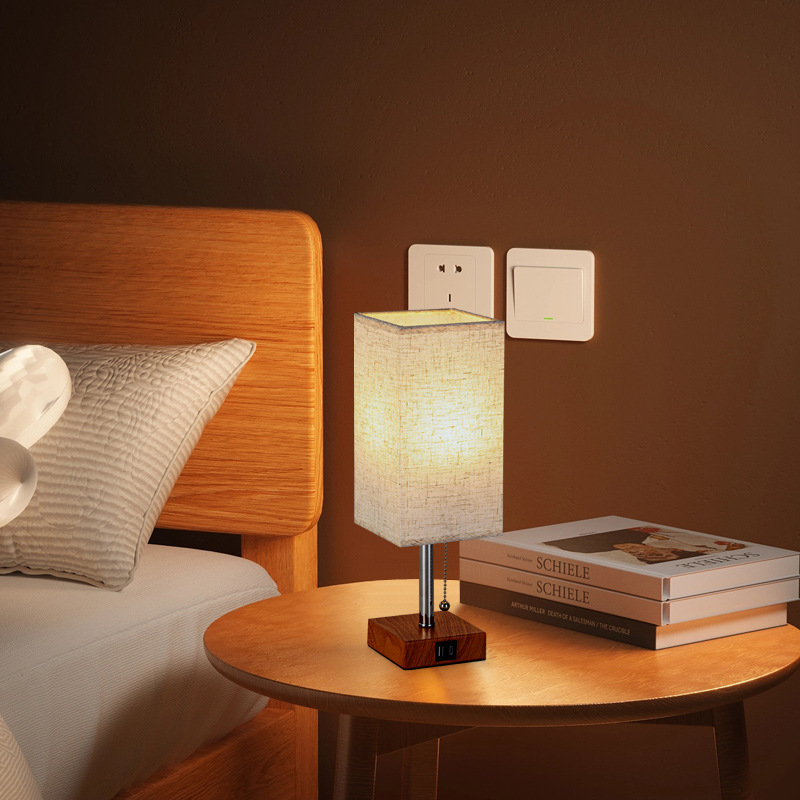 Cross-border decorative table lamp, night light, USB charging bedside lamp, Nordic fabric desktop, three-level dimming led table lamp Specification image
