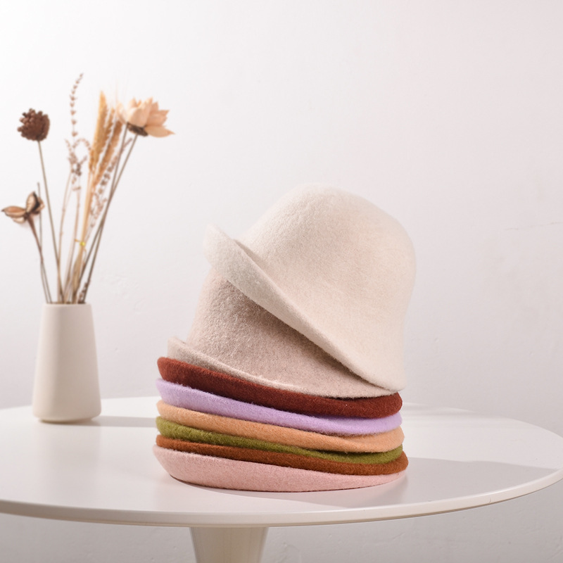 Aussie Wool Hat For Women Autumn-Winter Small Round Hat With Curled Edge Small Basin Hat Comfortable Wool Basin Hat Application Scenario