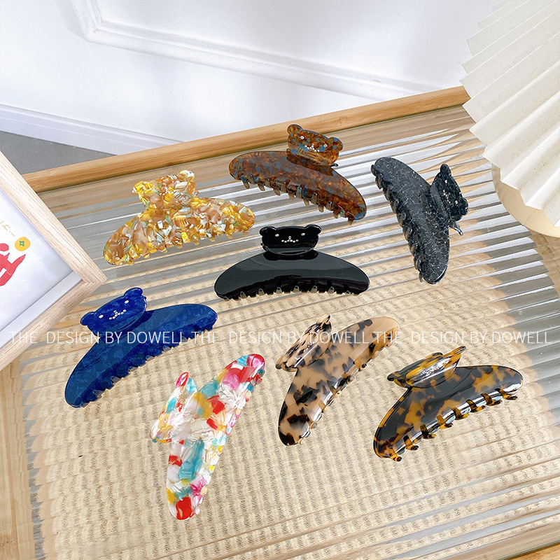 Dowei Accessories Korean version high appearance level water diamond bear hair clip, high-end updo shark clip, retro and versatile hair accessory