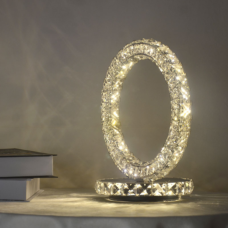 Crystal table lamp, Amazon Creative circle bedroom, hotel bedside remote control dimming and color adjustment decorative LED small table lamp details Picture
