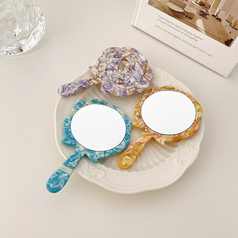 Duowei Accessories Daily touch-up Rose acetic acid makeup mirror Portable hand-held portable mirror Handheld single-sided dressing mirror details Picture