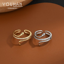 Niche design real gold plated snake-shaped open ring female Japanese and Korean style new personality temperament adjustable snake ring