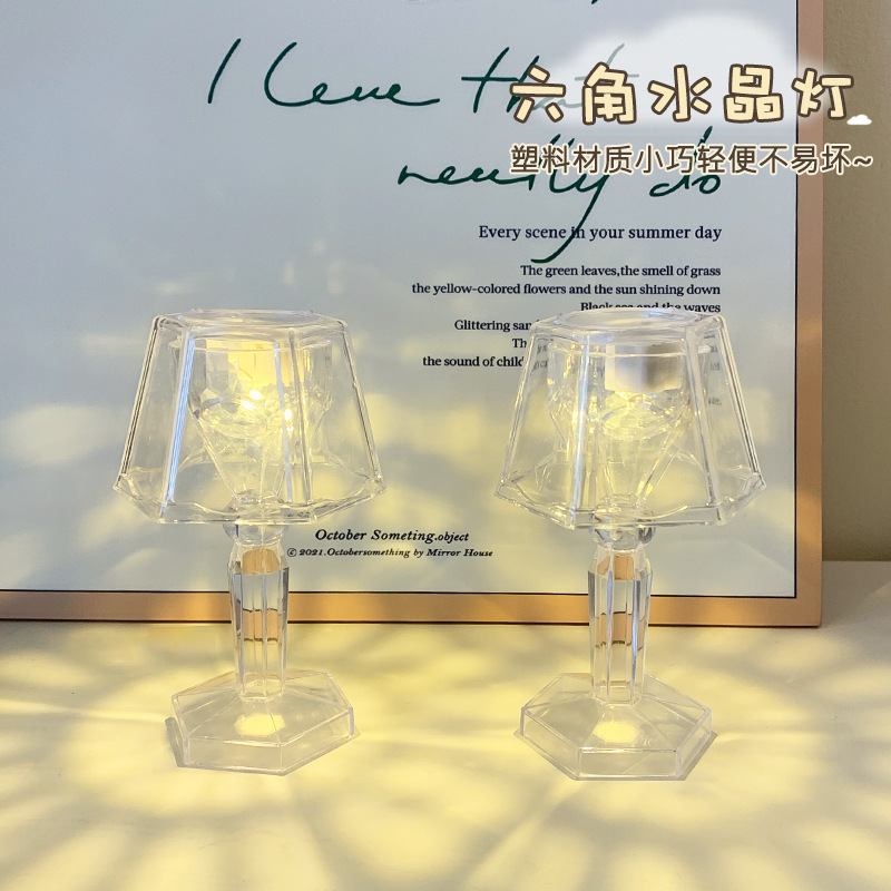 Ins-style crystal small table lamp, creative night light, bedroom bedside lamp, ambient light, LED electronic candle, desktop decoration