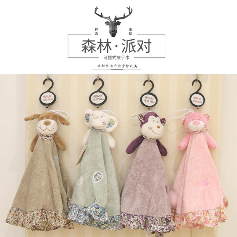 Cute cartoon animal coral fleece children's hand towels, Kanglewu hanging thickened absorbent hand towels wholesale details Picture