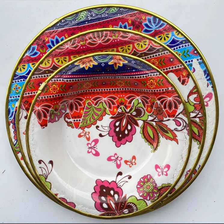 Export printed plastic plates, disposable plates, household vegetable plates, pasta salad plates, fruit plates