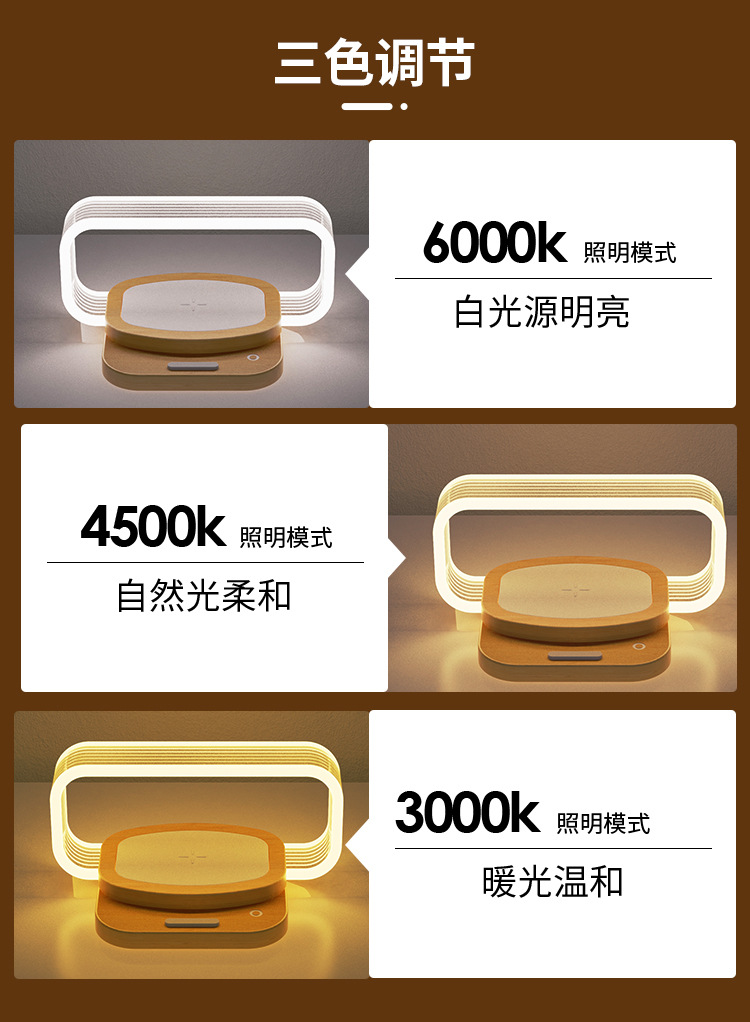 New cross-border Amazon gift: 10W wireless charging wooden bedside touch acrylic portable desk lamp Specification image