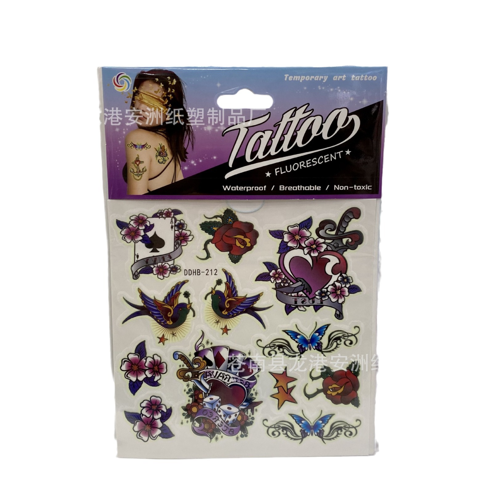 Heart-shaped tattoo sticker materials: Luminous tattoo stickers, dark waterproof tattoo stickers, eco-friendly arm tattoo stickers Item Picture