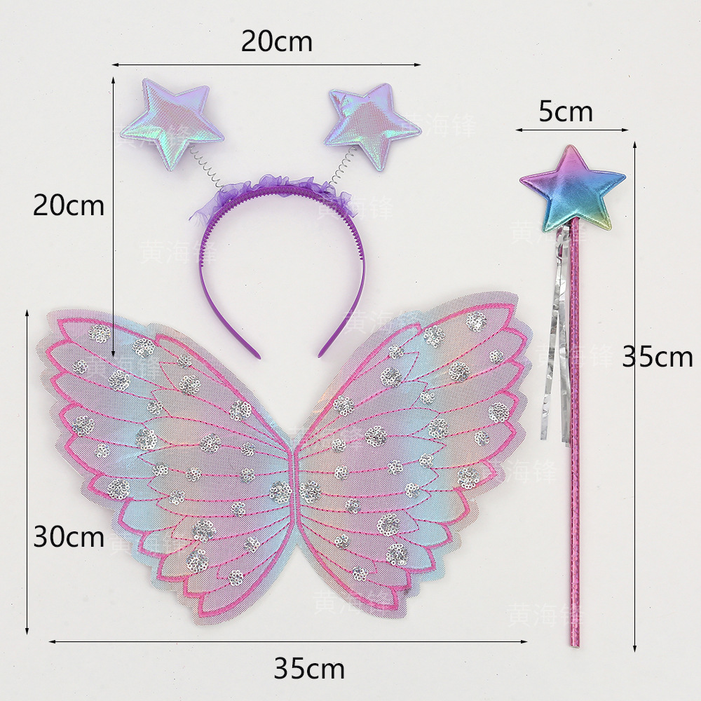 Little Girl Costume Set Children's Butterfly Wings Back Adornment Fairy Rod Star Hair Adornment Three-Piece Set Application Scenario