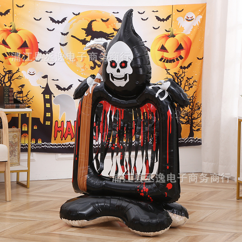 Cross Border Halloween Aluminum Balloon Tombstone Skull Picture Frame Broom Witch Black Cat Witch Party Decoration