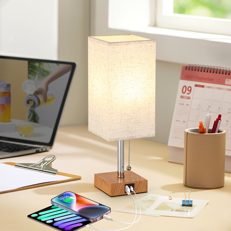 Cross-border decorative table lamp, night light, USB charging bedside lamp, Nordic fabric desktop, three-level dimming led table lamp details Picture