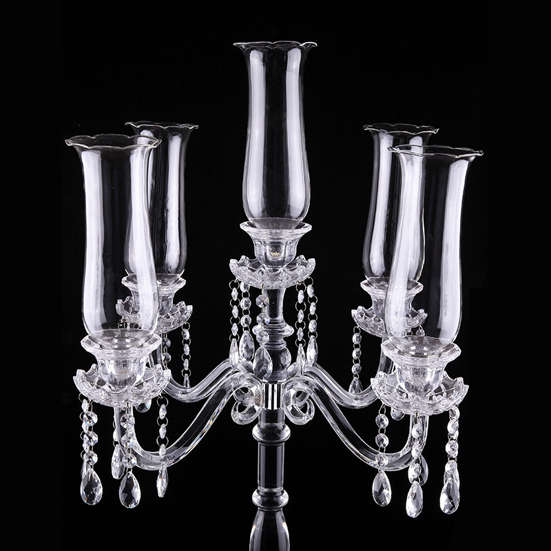 Wholesale Tall Glass Candlestick Wedding Decoration Supplies With Lampshade Removable 5-Head Candlestick K9 Crystal Cross Border details Picture