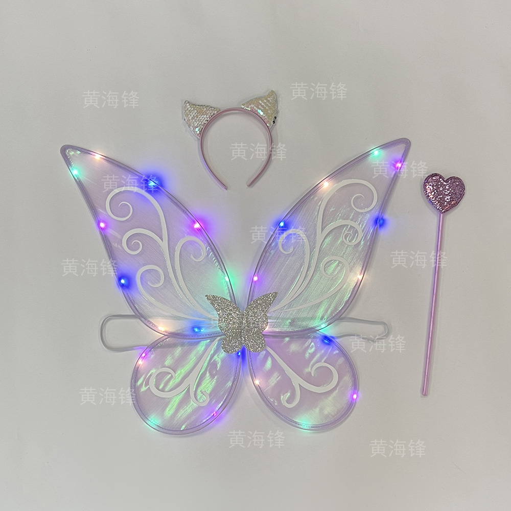 Fairy Wings Set Makeup Every Family Show Colorful Butterfly Wings With Lights Single Layer Angel Wings Four-Piece Set details Picture