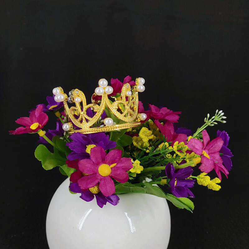 New European-style round small crown bride headwear, flower girl hair accessory, wedding dress crown, birthday cake, flower arrangement details Picture