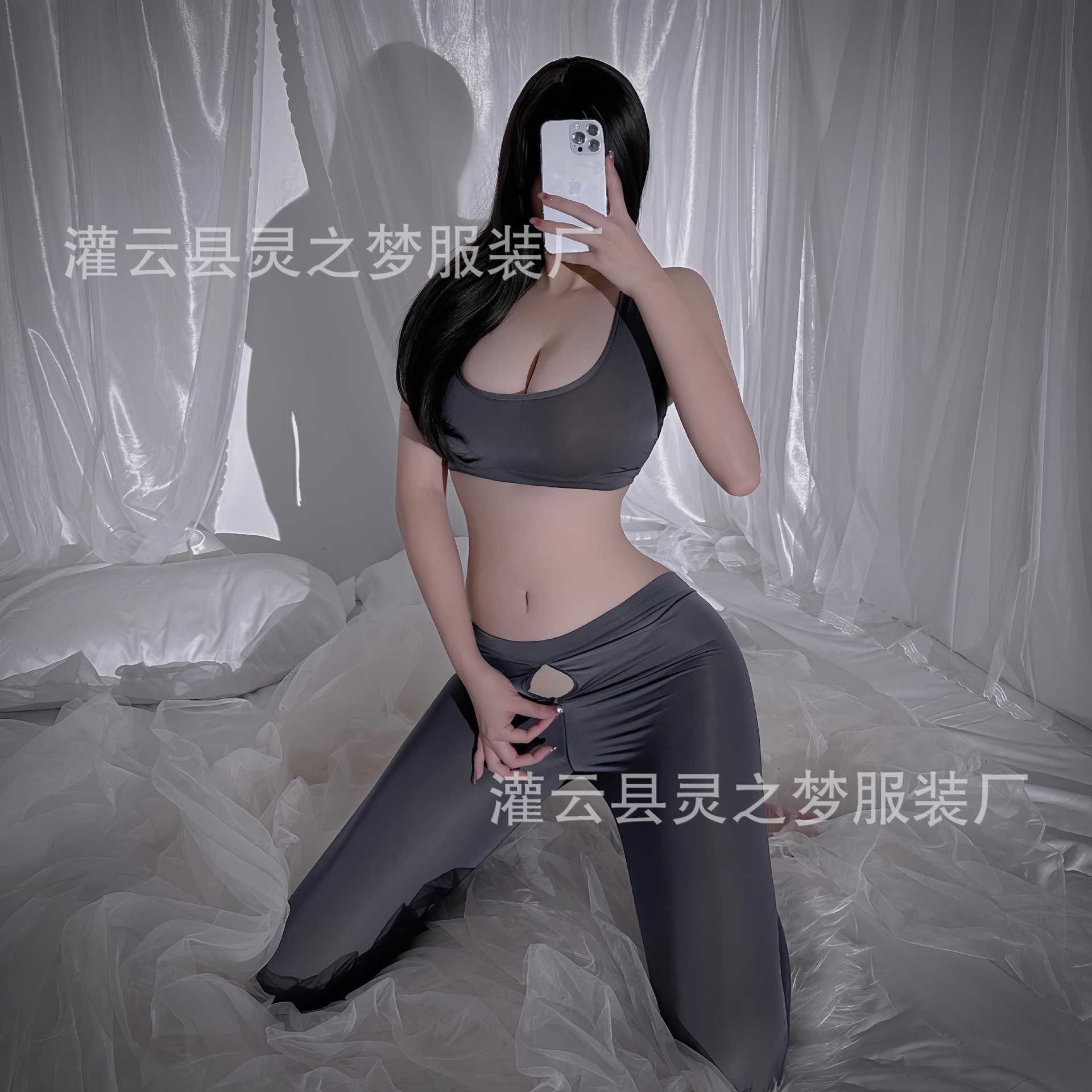 Sexy Underwear Sexy Ice Silk Zipper Open File Yoga Clothes Sexy Stockings Uniform Set A Hair 1152 Specification drawing