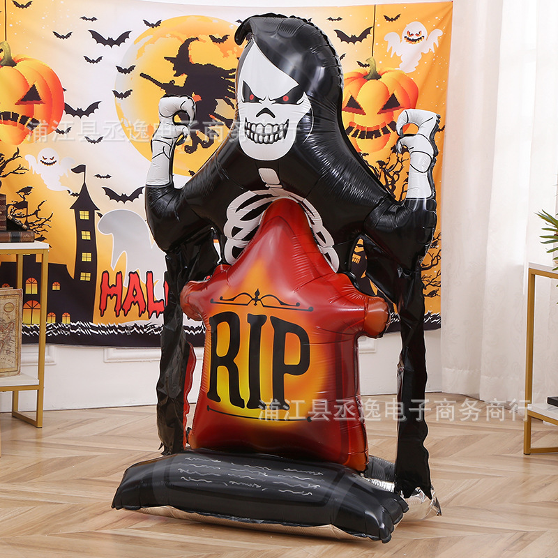 Cross Border Halloween Aluminum Balloon Tombstone Skull Picture Frame Broom Witch Black Cat Witch Party Decoration details Picture
