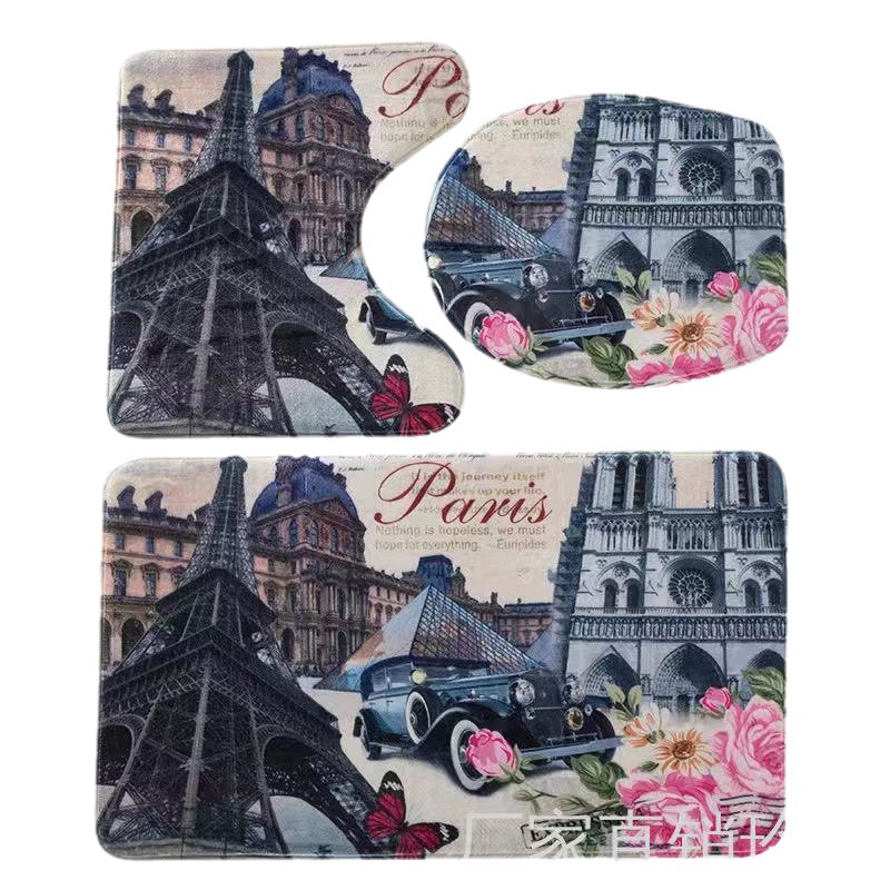Factory Direct Bathroom Bathroom Carpet Floor Mat Interlayer Sponge Absorbent Soft Comfortable Three-Piece Set Seaworld Item Picture