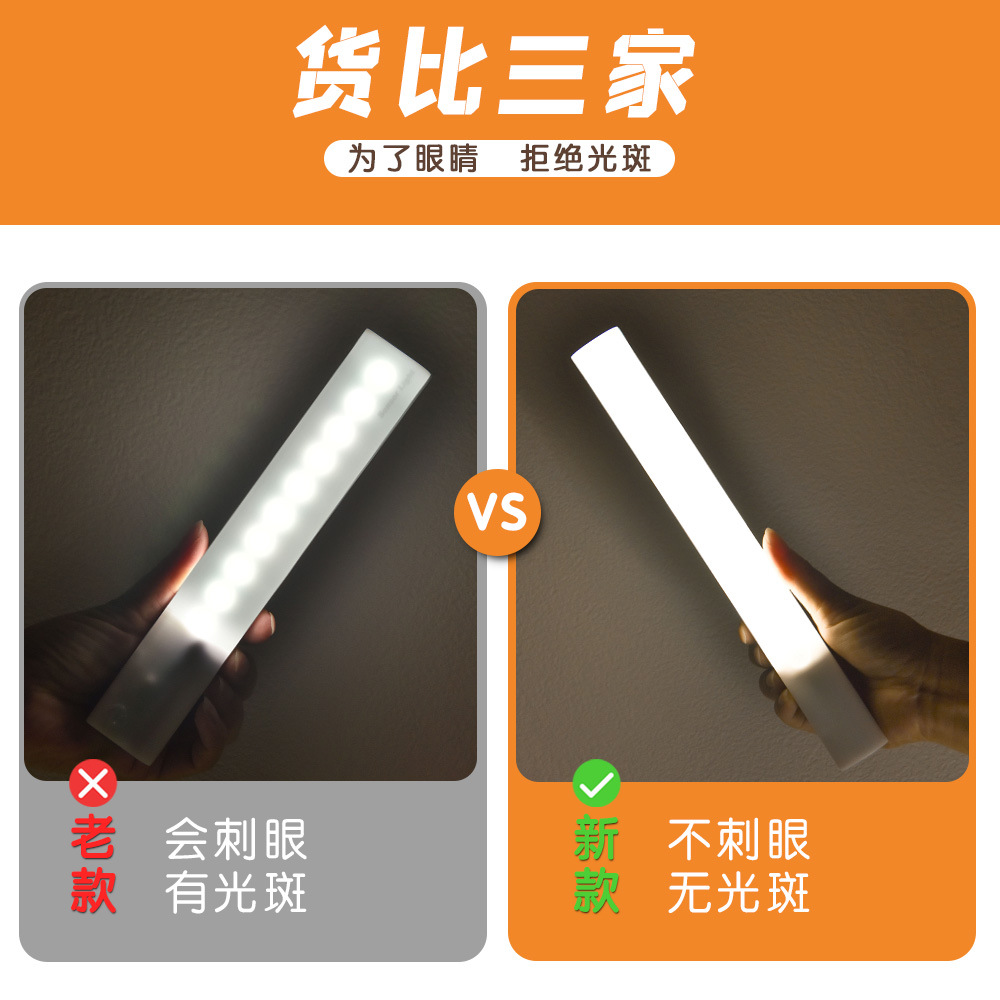 New type of induction light, human body induction long magnetic strip light, wardrobe, cabinet, corridor, smart rechargeable LED night light details Picture