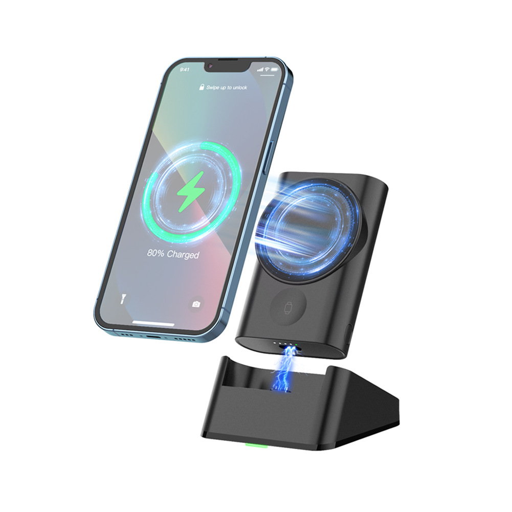 The New 3-In-1 Magnetic Wireless Charging Bank Vertical Mobile Phone Stand Is Compatible With Iwatch 1-7 Generation Watch Charging Item Picture