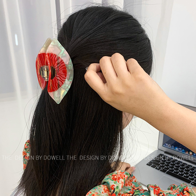 朵薇饰品原创设计醋酸板材撞色拼接抓夹瞳孔发饰女小众高级感发夹产品图