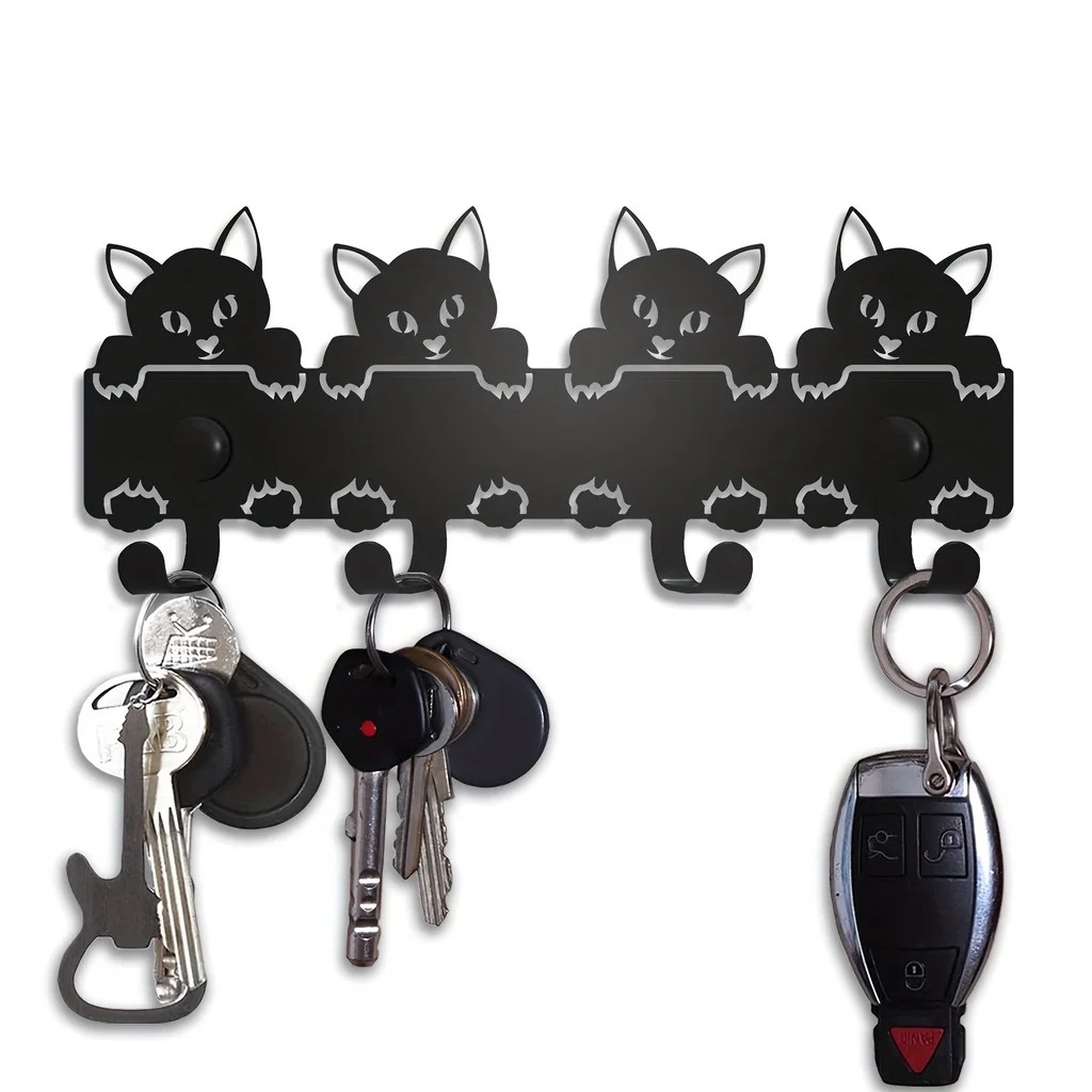 铁艺1 件壁挂式猫钥匙架，黑色金属钥匙扣跨境爆款图