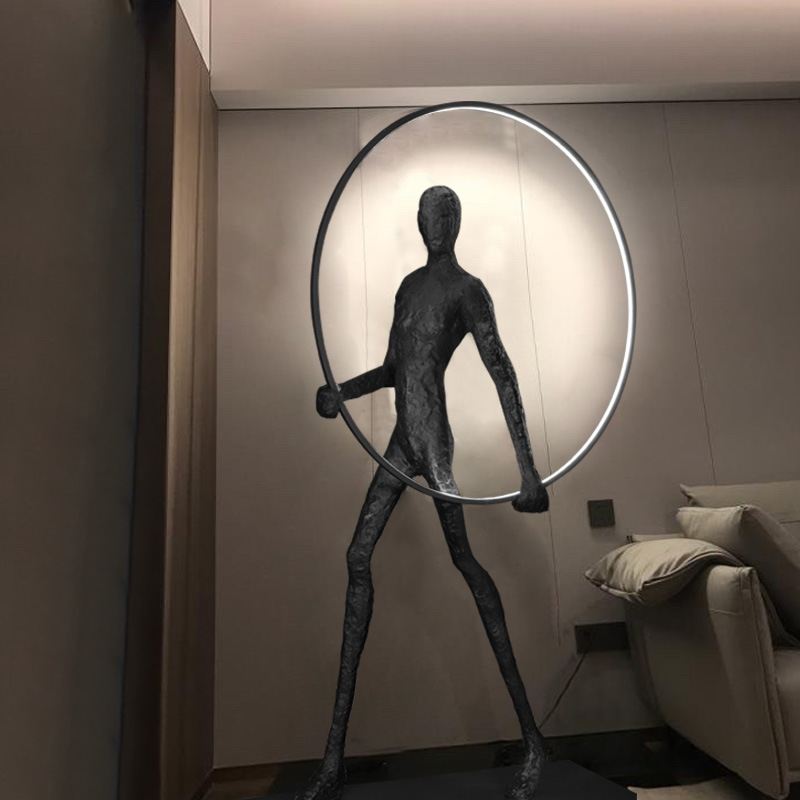 Modern Portrait Art Statue Holding Ball Floor Lamp Home Exhibition Hall Window Artwork Large Figure Decoration Lamps Application Scenario