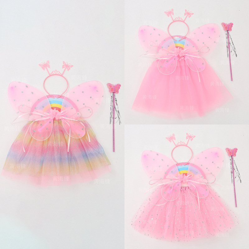 Children's Insect Butterfly Wings 4-Piece Cross Border Festival Performance Props Headband Magic Wand Butterfly Spirit Set