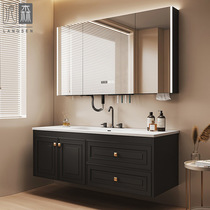 Light luxury rock plate seamless integrated basin bathroom cabinet Oak bathroom Corian wash basin cabinet combination