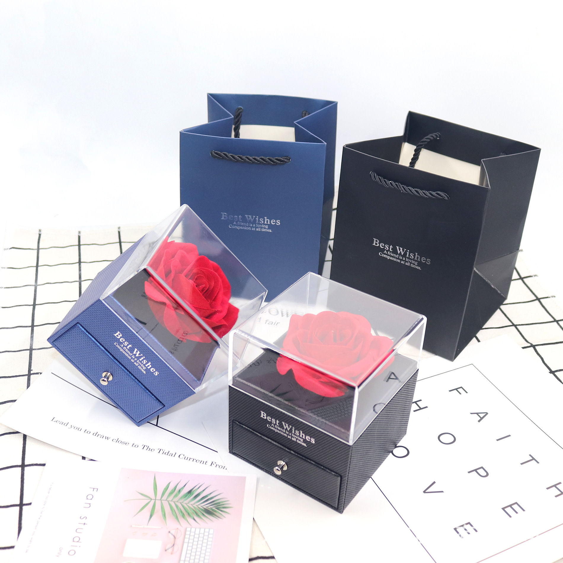 Transparent acrylic rose jewelry box, ring necklace box, jewelry and accessory box, storage gift box details Picture