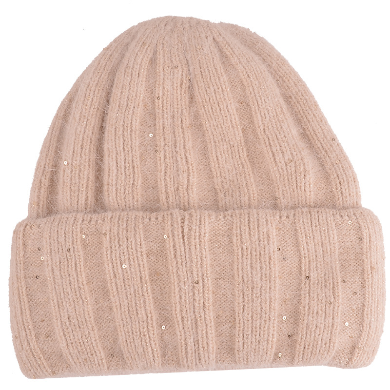 Rabbit Hair Hat Ladies Winter Small Sequin Wool Hat Autumn And Winter All-Top Ear Protection Knitted Hat Thick Warm Cold Hat
