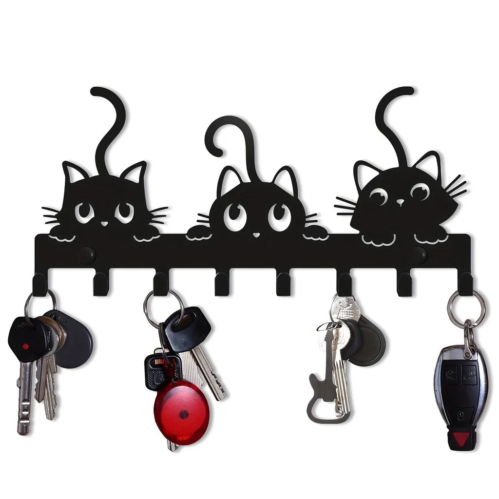 铁艺1 件可爱猫咪钥匙架壁挂式钥匙扣万圣节节日气氛跨境爆款图
