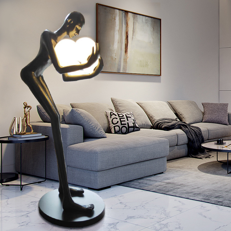 Modern Portrait Art Statue Holding Ball Floor Lamp Home Exhibition Hall Window Artwork Large Figure Decoration Lamps Specification drawing
