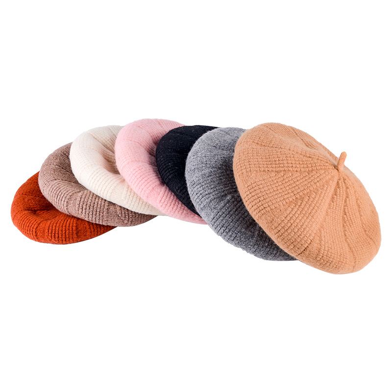 Vintage Corngrain Wool Beret For Women Autumn-Winter Warm Day Woolen Hat Solid Color British Painter's Hat Item Picture